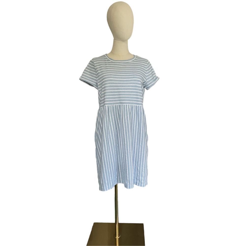 LOFT Blue White Striped Babydoll Dress Sz Medium​​​​​